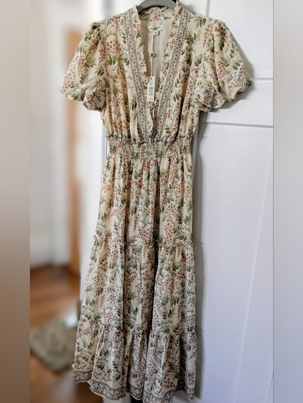 Floral Tiered Maxi Dress in Cream and Pink
